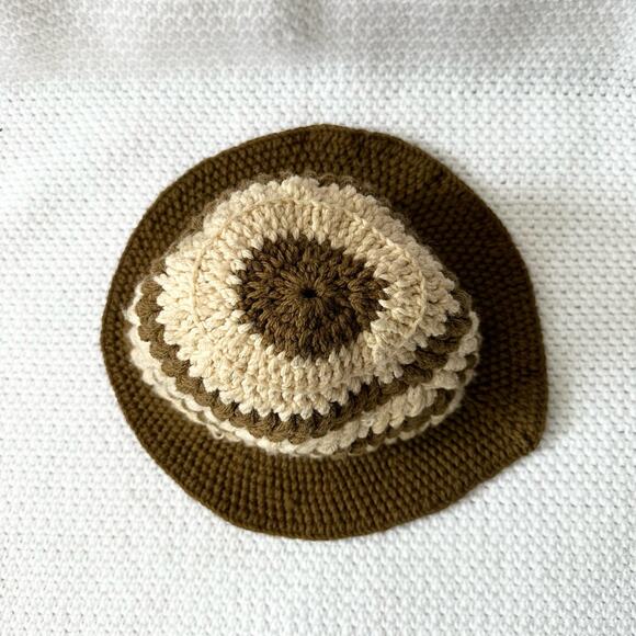 Handmade Crochet Brown Beige Tan Stripe Bucket Hat One Size Boho - Picture 9 of 10